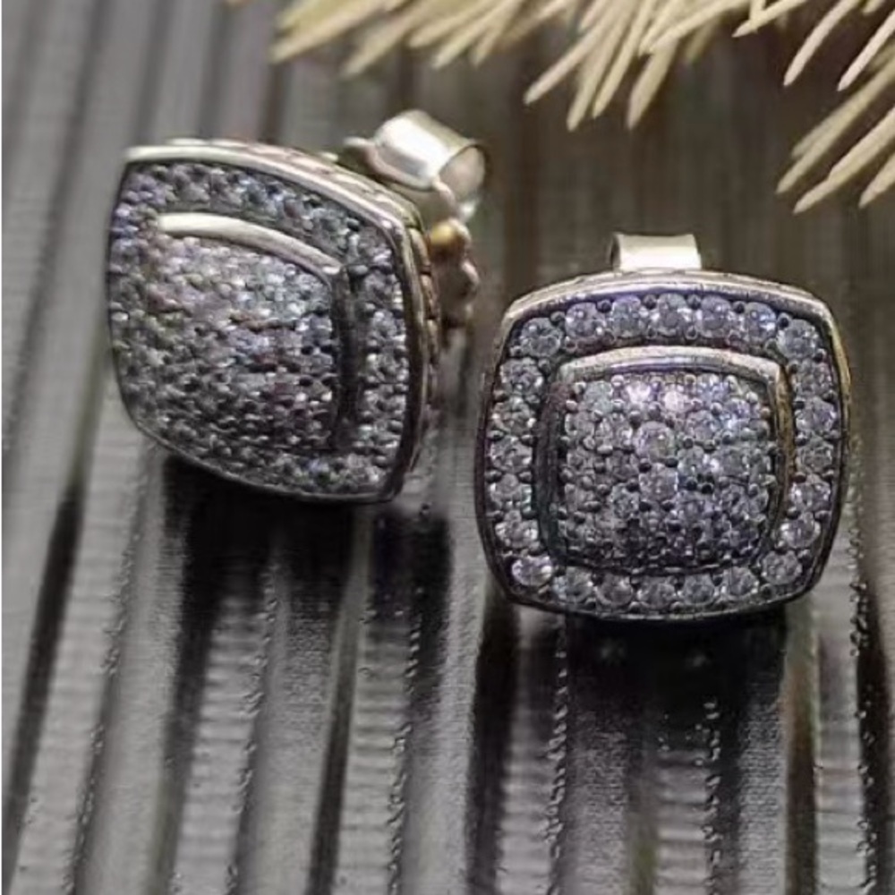 David Yurman Square Full Diamond Earrings